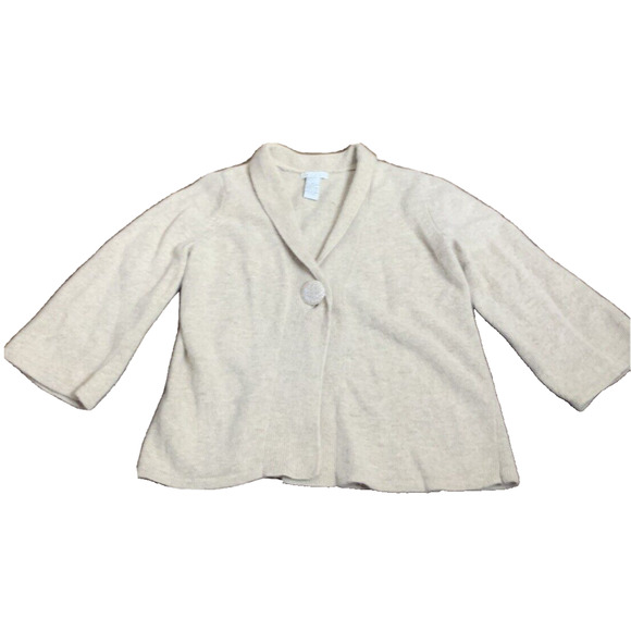 Tweeds Cardigan Womens Medium Beige Soft Wool Angora Rabbit 3/4 Sleeves Sweater - Picture 11 of 16